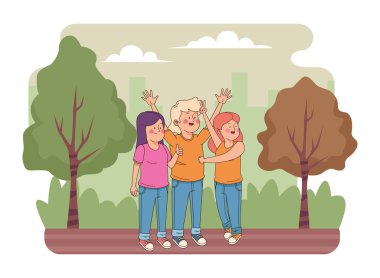 Gençler arkadaşlar gülümseyen ve eğlenmek