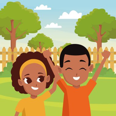 Küçük çocuklar eğlenceli ve gülümseyen karikatürler sahip