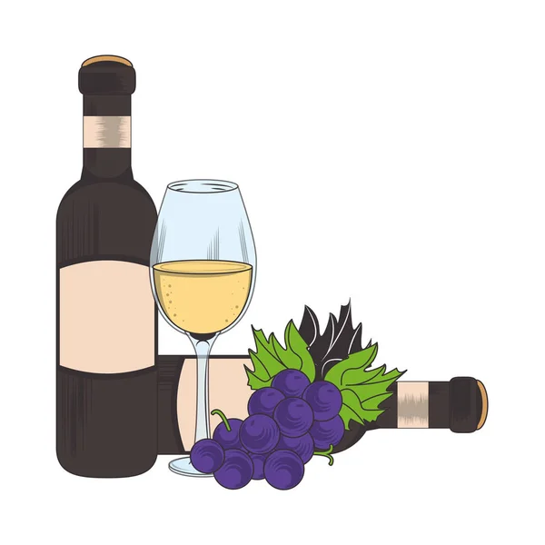 Conception de bouquet de raisins et conception de bouteille de vin — Image vectorielle