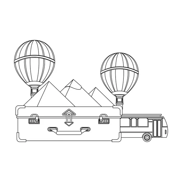 Vacances de voyage et dessins animés d'été en noir et blanc — Image vectorielle