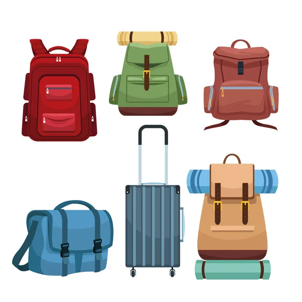 Kamp çantaları ve bavulları. — Stok Vektör