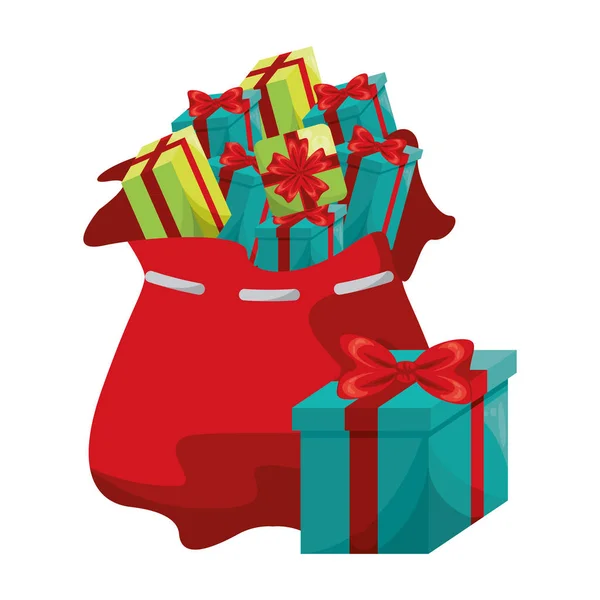 Καλά Χριστούγεννα Santa Claus δώρα τσάντα — Διανυσματικό Αρχείο
