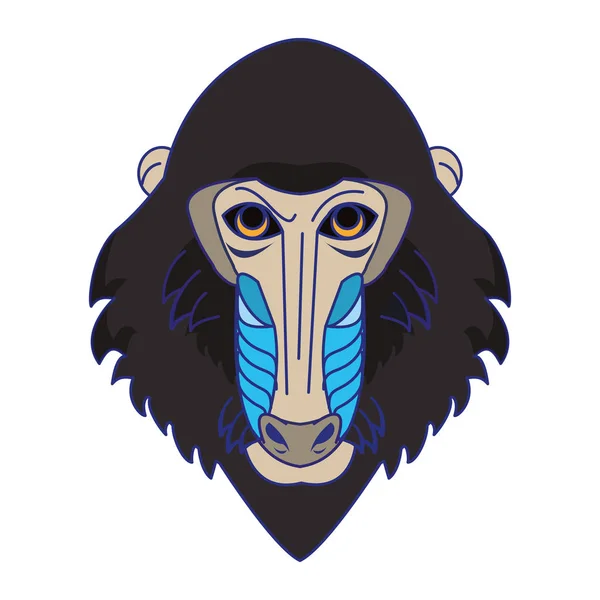 Mandrill wildlife animal head cartoon isolated blue lines — Stock Vector