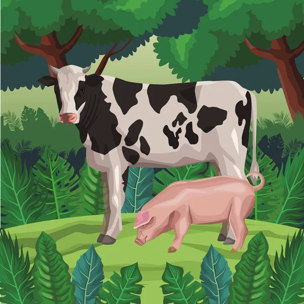 Vache avec porc — Image vectorielle