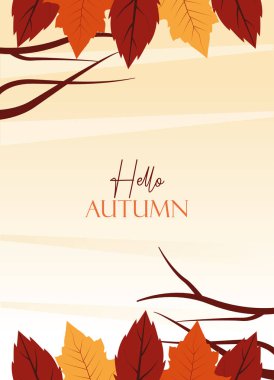 hello autumn season with tree branches scene