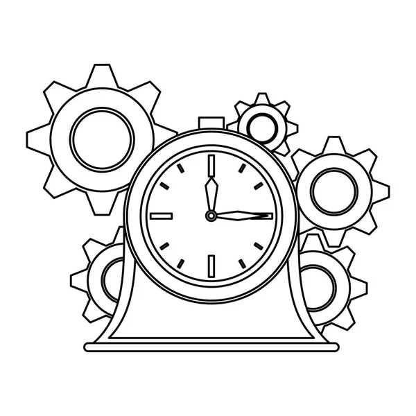Time clock watch alarm cartoon in black and white — Stock Vector