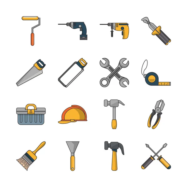 Bundle of construction tools set icons — Stock vektor