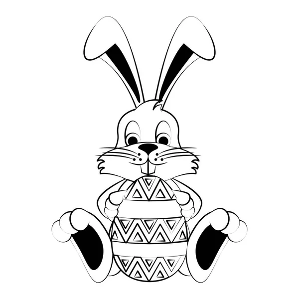 Páscoa feliz celebração tradição desenho animado em preto e branco — Vetor de Stock