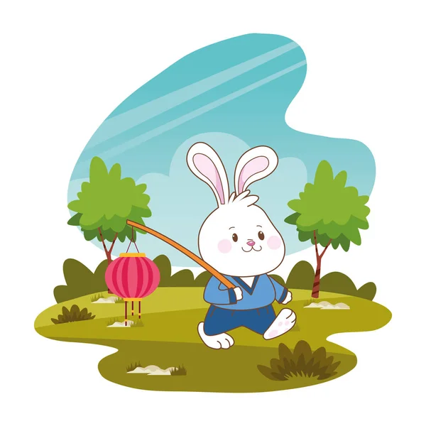 Dibujos animados lindo conejo de mediados de otoño — Vector de stock