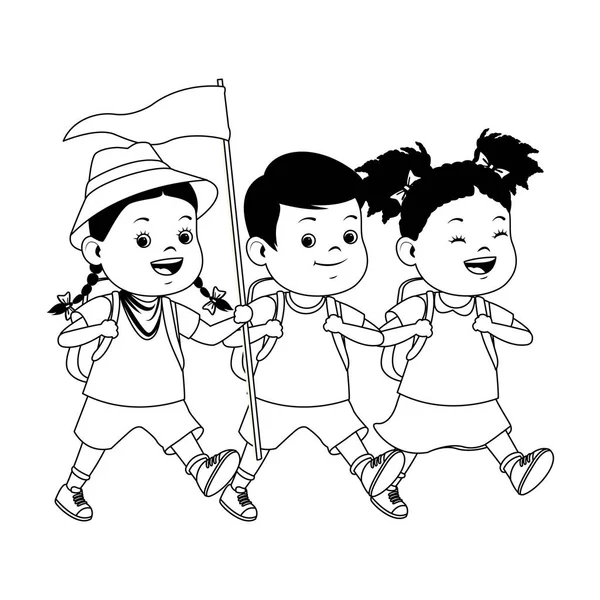 Caricaturas para niños y campamentos de verano en blanco y negro — Vector de stock