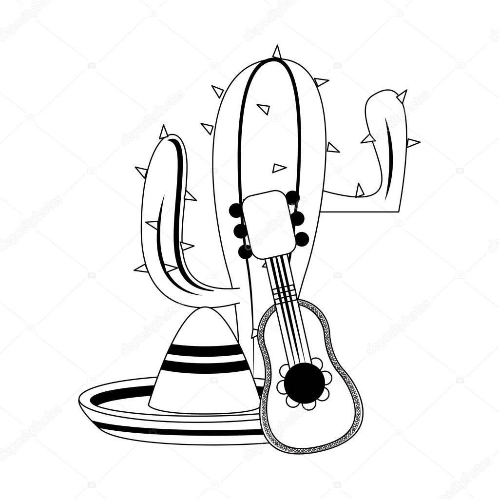 mexico culture and foods cartoons in black and white