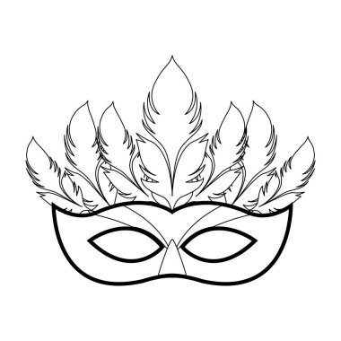 Maskeli balo maskesi simgesi, siyah beyaz tasarım