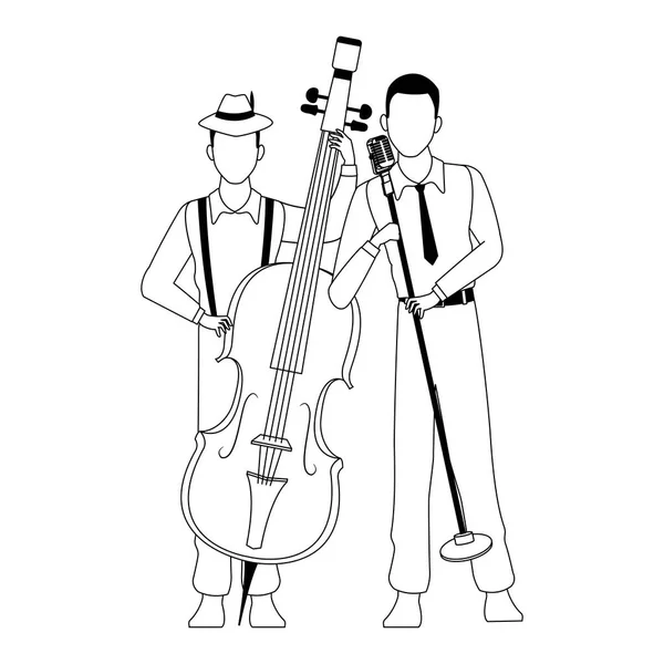 Cantante y músico con violonchelo, diseño plano — Vector de stock