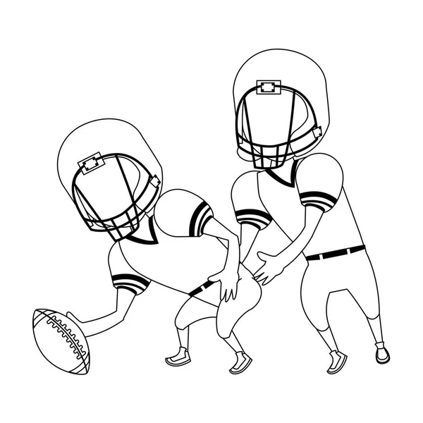 American Football sport spel cartoon in zwart-wit — Stockvector
