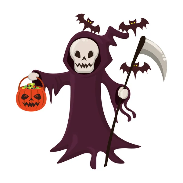 Grappig kostuum van de dood halloween karakter — Stockvector
