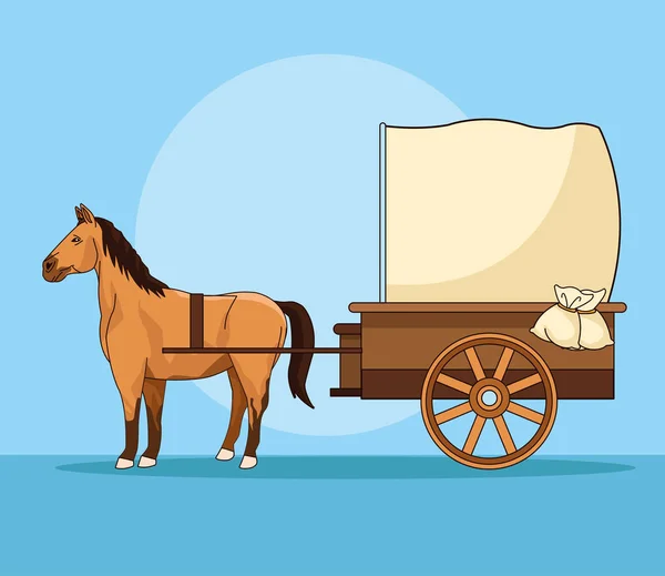 Caballo con vehículo de transporte antiguo — Archivo Imágenes Vectoriales