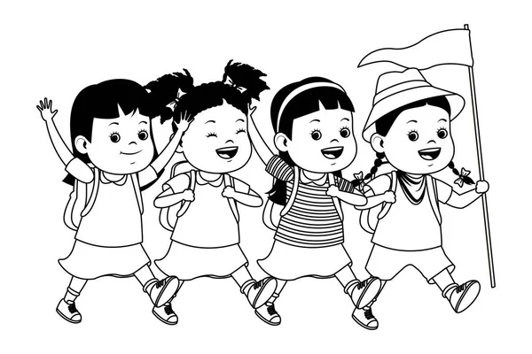 黑白儿童和夏令营卡通 — 图库矢量图片