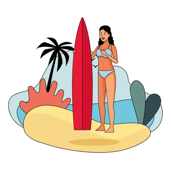 Young woman in swimsuit cartoon — Stock Vector