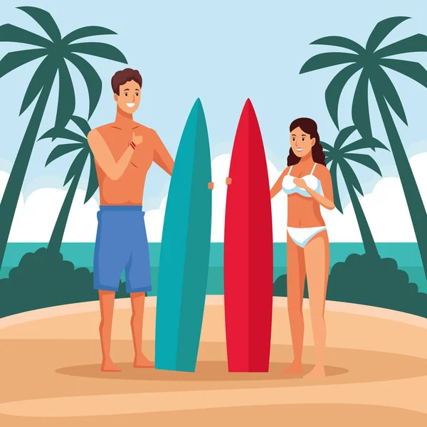 Giovane coppia in spiaggia — Vettoriale Stock