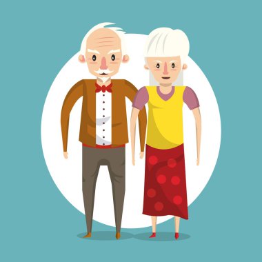 Güzel yaşlı çift karikatür gülümseyen