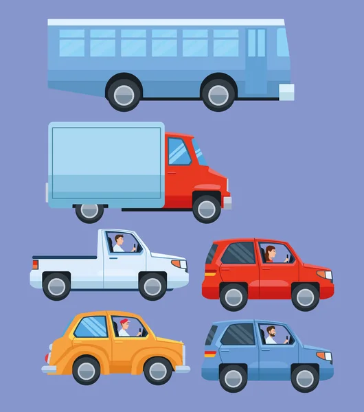 Conjunto de vehículos y artículos de transporte — Vector de stock