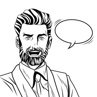 Pop art işadamı konuşma balonu siyah beyaz