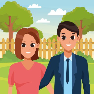 Genç yetişkin çift tebrik karikatür