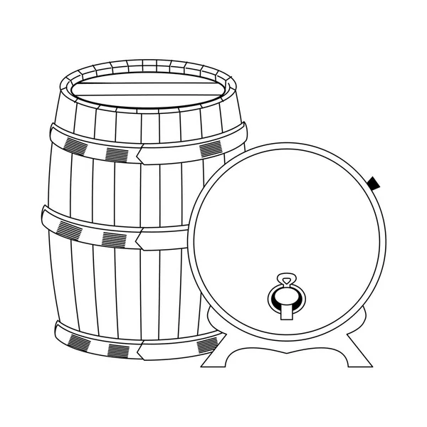 Barris de madeira de vinho design plano — Vetor de Stock