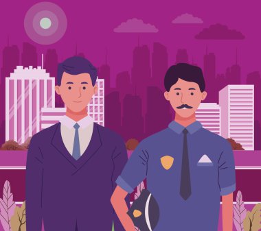 Profesyoneller işçiler çift gülümseyen karikatürler