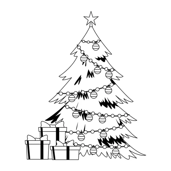 Christmas tree and gift boxes, flat design — ストックベクタ