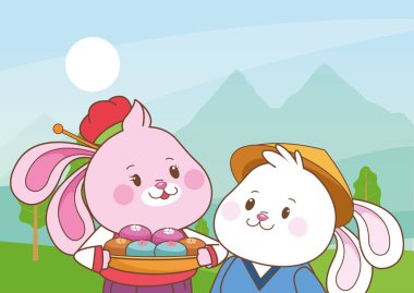 Orta sonbahar festivali karikatürler Tavşanlar