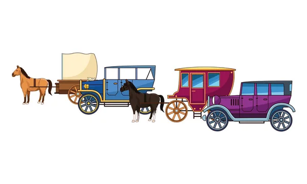 Klasik arabalar ve at arabaları araçlar — Stok Vektör