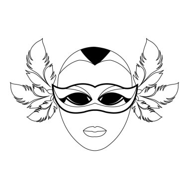 Tüylü Mardi Gras maskesi, siyah ve beyaz tasarım