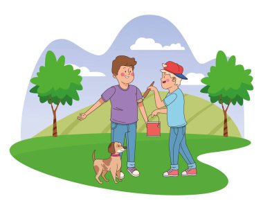 Gençler arkadaşlar gülümseyen ve eğlenmek