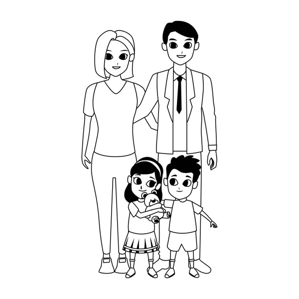 Familia feliz con niña y niño, diseño plano — Archivo Imágenes Vectoriales