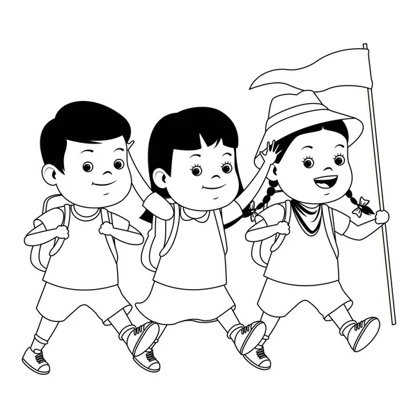 Caricaturas para niños y campamentos de verano en blanco y negro — Vector de stock