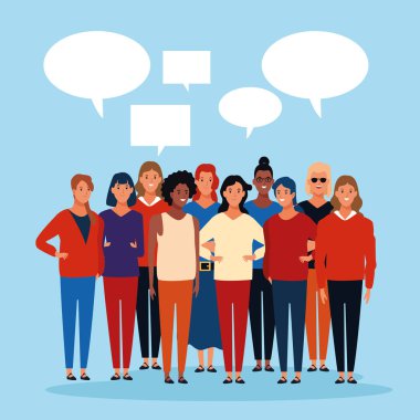 Konuşma baloncukları ve çizgi film seyircileri ayakta