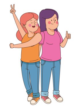 Gençler arkadaşlar gülümseyen ve eğlenceli karikatür sahip