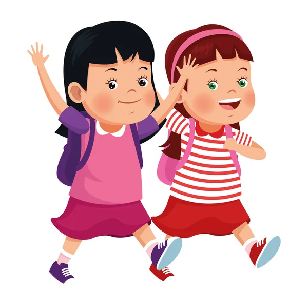 Copiii de școală zâmbesc cu rucsacuri — Vector de stoc