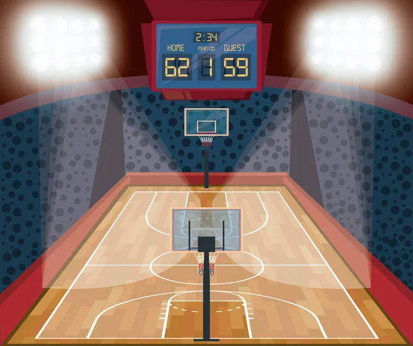 Basketbol sporu oyunu sahne karikatür — Stok Vektör