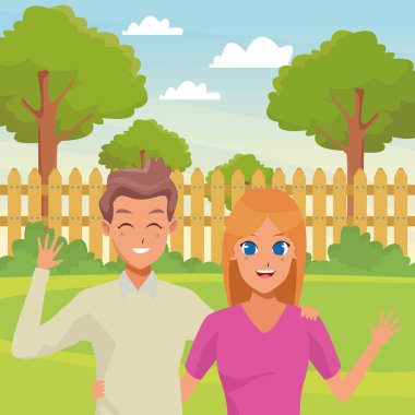 Genç yetişkin çift tebrik karikatür