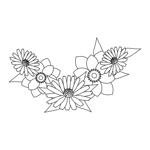 Blumen tropischen Frühling florale Karikatur in schwarz und weiß — Stockvektor