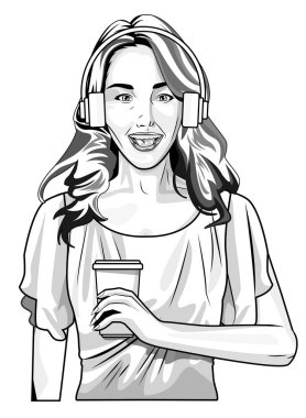 Siyah beyaz pop art güzel kadın karikatür