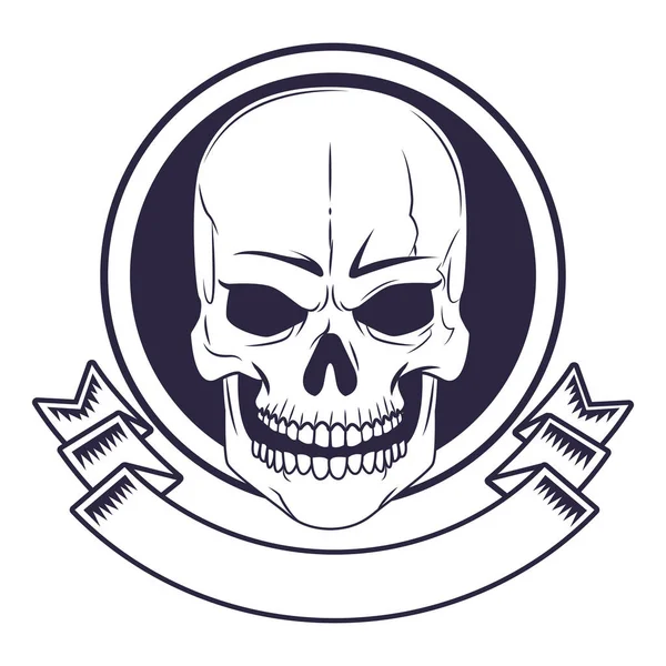 Cabeza del cráneo dibujado icono del tatuaje — Vector de stock