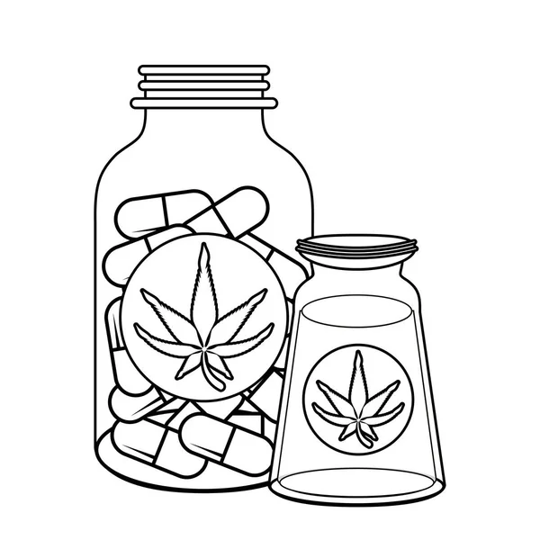 Cannabis martihuana sativa hemp cartoon in black and white — Stock Vector