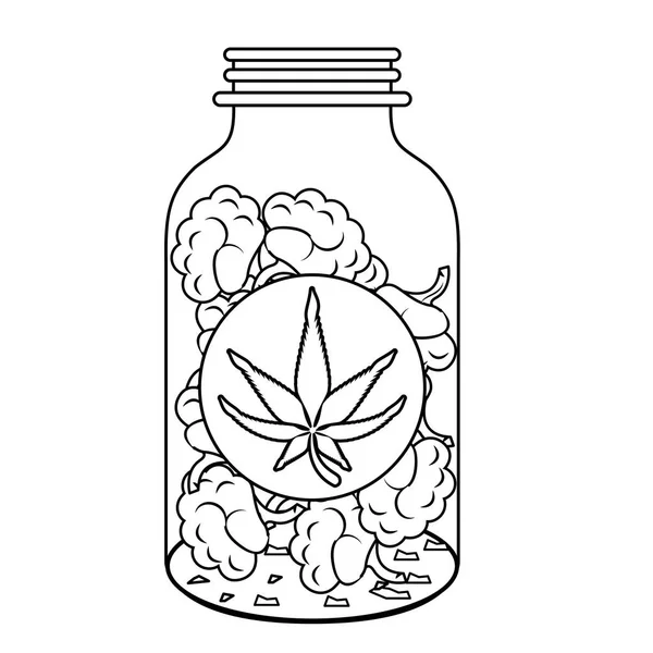Cannabis martihuana sativa konopie kreskówki w czerni i bieli — Wektor stockowy