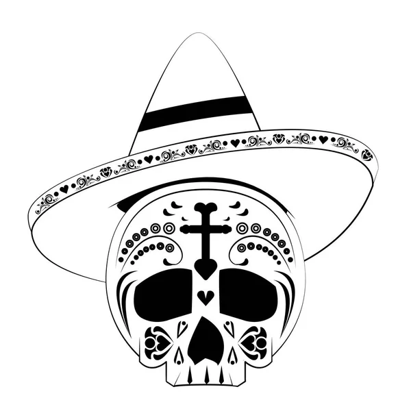 Cultura mexicana festival mexicano de dibujos animados en blanco y negro — Vector de stock