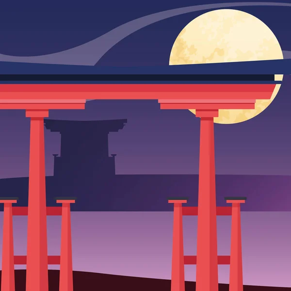 Lune et chinois rouge conception de porte — Image vectorielle