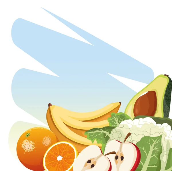 Friss betakarítás avokádó narancs banán karfiol — Stock Vector