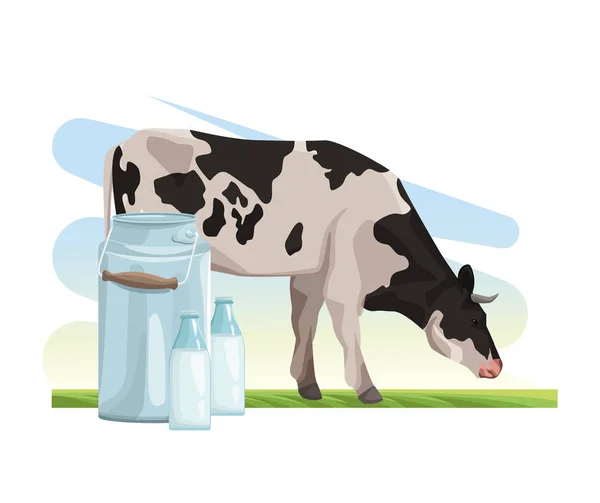 Agricultura comer botella de leche de vaca y bote — Vector de stock